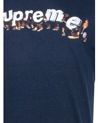 dunkelblaues bedrucktes T-Shirt mit einem Rundhalsausschnitt von Supreme