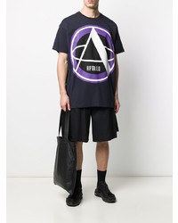 dunkelblaues bedrucktes T-Shirt mit einem Rundhalsausschnitt von Raf Simons