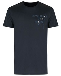 dunkelblaues bedrucktes T-Shirt mit einem Rundhalsausschnitt von Armani Exchange