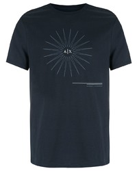 dunkelblaues bedrucktes T-Shirt mit einem Rundhalsausschnitt von Armani Exchange