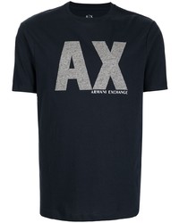 dunkelblaues bedrucktes T-Shirt mit einem Rundhalsausschnitt von Armani Exchange