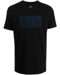 dunkelblaues bedrucktes T-Shirt mit einem Rundhalsausschnitt von Armani Exchange