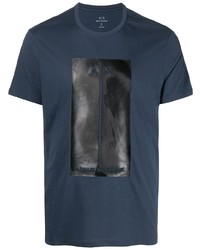 dunkelblaues bedrucktes T-Shirt mit einem Rundhalsausschnitt von Armani Exchange