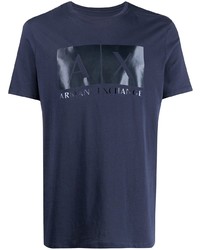 dunkelblaues bedrucktes T-Shirt mit einem Rundhalsausschnitt von Armani Exchange