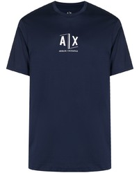 dunkelblaues bedrucktes T-Shirt mit einem Rundhalsausschnitt von Armani Exchange