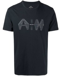 dunkelblaues bedrucktes T-Shirt mit einem Rundhalsausschnitt von Armani Exchange