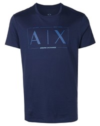 dunkelblaues bedrucktes T-Shirt mit einem Rundhalsausschnitt von Armani Exchange