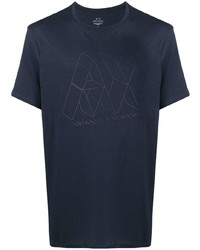 dunkelblaues bedrucktes T-Shirt mit einem Rundhalsausschnitt von Armani Exchange