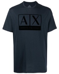 dunkelblaues bedrucktes T-Shirt mit einem Rundhalsausschnitt von Armani Exchange