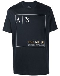 dunkelblaues bedrucktes T-Shirt mit einem Rundhalsausschnitt von Armani Exchange