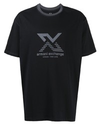 dunkelblaues bedrucktes T-Shirt mit einem Rundhalsausschnitt von Armani Exchange