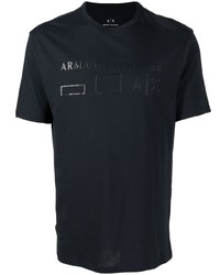 dunkelblaues bedrucktes T-Shirt mit einem Rundhalsausschnitt von Armani Exchange