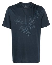 dunkelblaues bedrucktes T-Shirt mit einem Rundhalsausschnitt von Armani Exchange