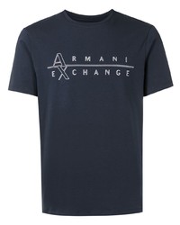 dunkelblaues bedrucktes T-Shirt mit einem Rundhalsausschnitt von Armani Exchange