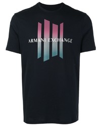 dunkelblaues bedrucktes T-Shirt mit einem Rundhalsausschnitt von Armani Exchange