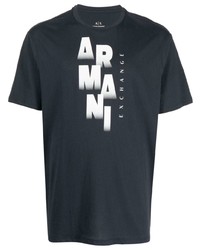 dunkelblaues bedrucktes T-Shirt mit einem Rundhalsausschnitt von Armani Exchange