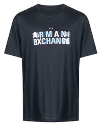 dunkelblaues bedrucktes T-Shirt mit einem Rundhalsausschnitt von Armani Exchange