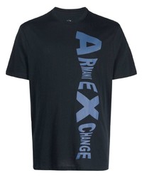 dunkelblaues bedrucktes T-Shirt mit einem Rundhalsausschnitt von Armani Exchange