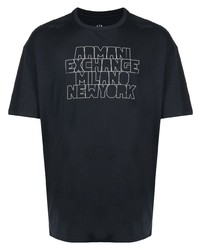 dunkelblaues bedrucktes T-Shirt mit einem Rundhalsausschnitt von Armani Exchange