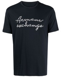 dunkelblaues bedrucktes T-Shirt mit einem Rundhalsausschnitt von Armani Exchange