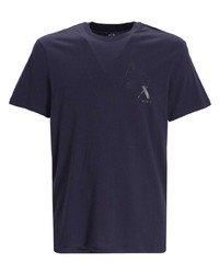 dunkelblaues bedrucktes T-Shirt mit einem Rundhalsausschnitt von Armani Exchange