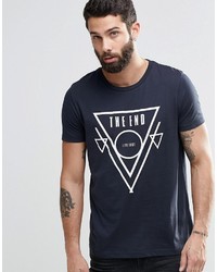 dunkelblaues bedrucktes T-Shirt mit einem Rundhalsausschnitt von Asos