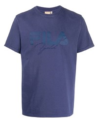 dunkelblaues bedrucktes T-Shirt mit einem Rundhalsausschnitt von Astrid Andersen