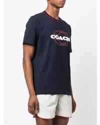 dunkelblaues bedrucktes T-Shirt mit einem Rundhalsausschnitt von Coach