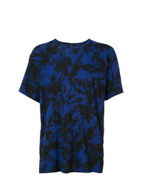 dunkelblaues bedrucktes T-Shirt mit einem Rundhalsausschnitt von Attachment