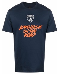 dunkelblaues bedrucktes T-Shirt mit einem Rundhalsausschnitt von Automobili Lamborghini