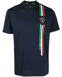 dunkelblaues bedrucktes T-Shirt mit einem Rundhalsausschnitt von Automobili Lamborghini