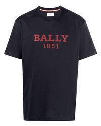 dunkelblaues bedrucktes T-Shirt mit einem Rundhalsausschnitt von Bally