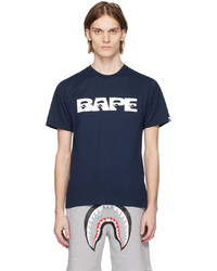 dunkelblaues bedrucktes T-Shirt mit einem Rundhalsausschnitt von BAPE