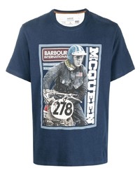 dunkelblaues bedrucktes T-Shirt mit einem Rundhalsausschnitt von Barbour International