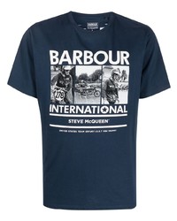 dunkelblaues bedrucktes T-Shirt mit einem Rundhalsausschnitt von Barbour International