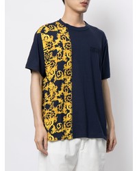 dunkelblaues bedrucktes T-Shirt mit einem Rundhalsausschnitt von VERSACE JEANS COUTURE