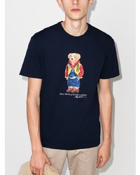 dunkelblaues bedrucktes T-Shirt mit einem Rundhalsausschnitt von Polo Ralph Lauren