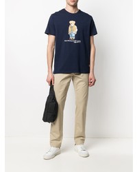 dunkelblaues bedrucktes T-Shirt mit einem Rundhalsausschnitt von Polo Ralph Lauren