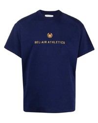 dunkelblaues bedrucktes T-Shirt mit einem Rundhalsausschnitt von BEL-AIR ATHLETICS