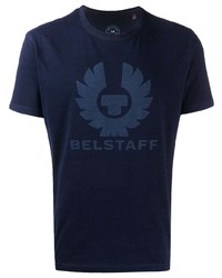 dunkelblaues bedrucktes T-Shirt mit einem Rundhalsausschnitt von Belstaff