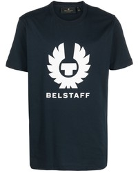dunkelblaues bedrucktes T-Shirt mit einem Rundhalsausschnitt von Belstaff