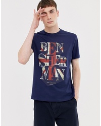 dunkelblaues bedrucktes T-Shirt mit einem Rundhalsausschnitt von Ben Sherman