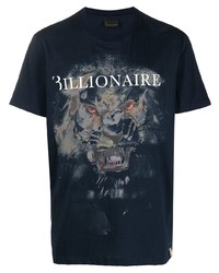 dunkelblaues bedrucktes T-Shirt mit einem Rundhalsausschnitt von Billionaire