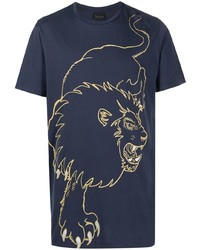 dunkelblaues bedrucktes T-Shirt mit einem Rundhalsausschnitt von Billionaire