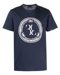 dunkelblaues bedrucktes T-Shirt mit einem Rundhalsausschnitt von Billionaire