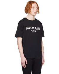 dunkelblaues bedrucktes T-Shirt mit einem Rundhalsausschnitt von Balmain