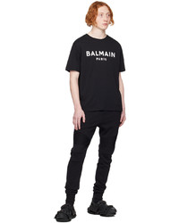 dunkelblaues bedrucktes T-Shirt mit einem Rundhalsausschnitt von Balmain