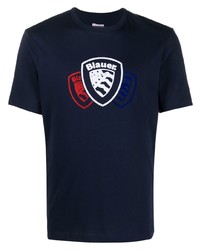 dunkelblaues bedrucktes T-Shirt mit einem Rundhalsausschnitt von Blauer