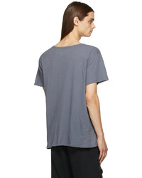 dunkelblaues bedrucktes T-Shirt mit einem Rundhalsausschnitt von Greg Lauren