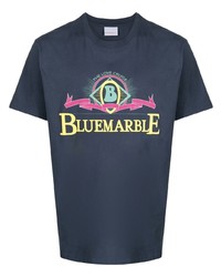 dunkelblaues bedrucktes T-Shirt mit einem Rundhalsausschnitt von BLUEMARBLE